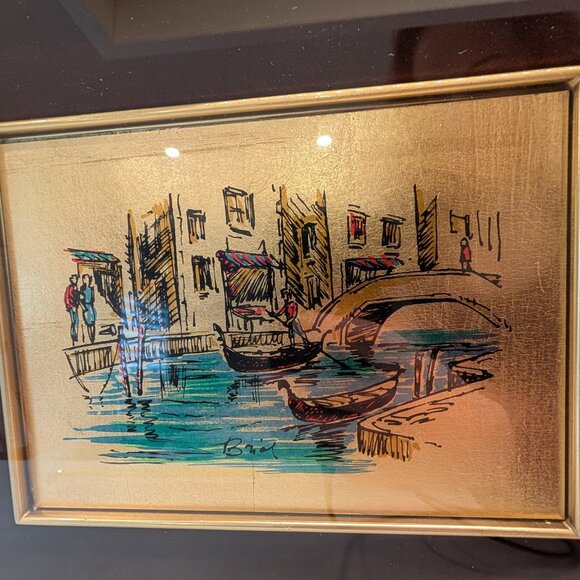 Vintage Italian Picture of Venice on Gold Leaf - Picture 2 of 10